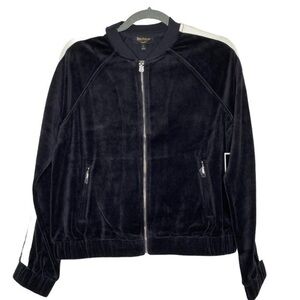 Juicy Couture Track Velour Luxury Stripe Bomber Black Jacket NWT